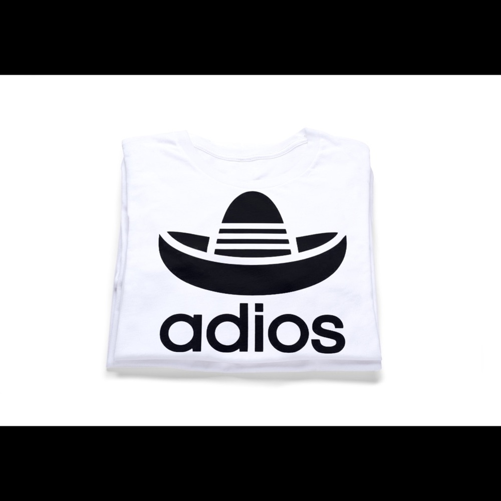 Adios white tee black logo